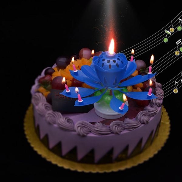 Acheter Belle Fleur De Lotus Fleur Bougie Fête Danniversaire Gâteau De Musique étincelle Gâteau Topper Rotation Bougies Décoration De 3272 Du