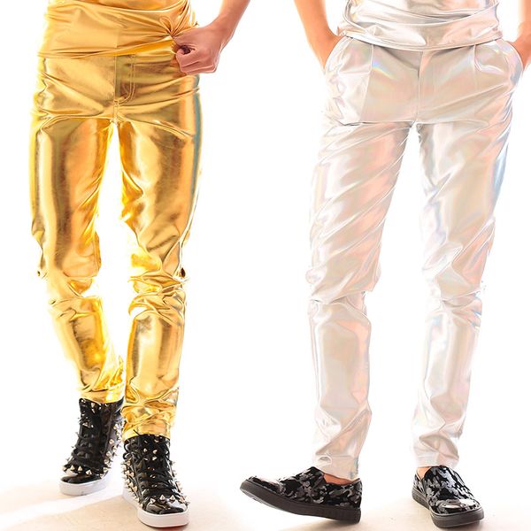 Pantaloni novità maschili in pelle PU costume moda pantaloni marea sottili pantaloni prestazioni di alta qualità cantante ballerino spettacolo per discoteca bar prom dj