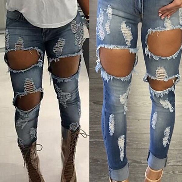 

wholesale- 2017 latest machine jeans new womens ripped destroyed distressed fitted low rise skinnys hot sale, Blue