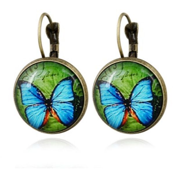 

vintage cabochon earrings butterfly handmade national style glass french hook earrings for girls /ladies, Silver