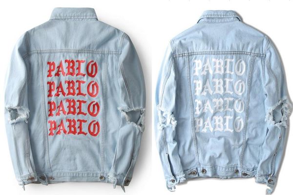 

Wholesale- 2016 Newest TOP oversized Jacket Kanye West I FEEL LIKE PABLO Denim Coats hiphop fear of god Four Two Four 424 broken hole jean