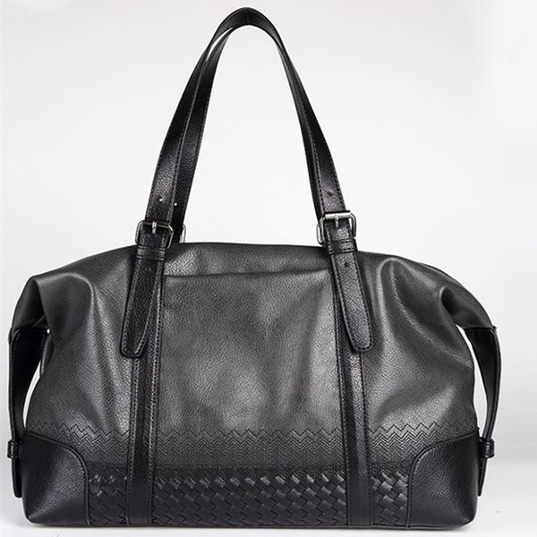 

luxury journey men weave pu leather travel bag men tourist large size women's handbags stylish male duffel leisure outdoor sports shoul