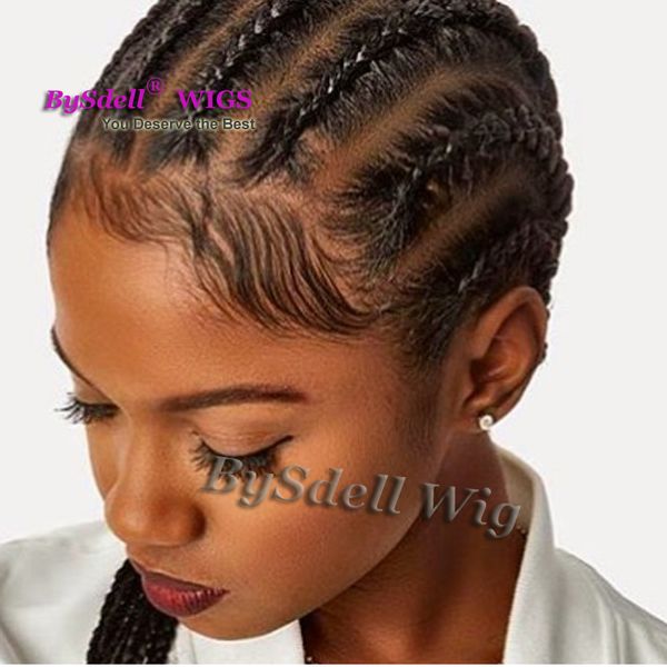 Full Braided Hair Lace Wig Synthetic Black Box Braids Hair Full