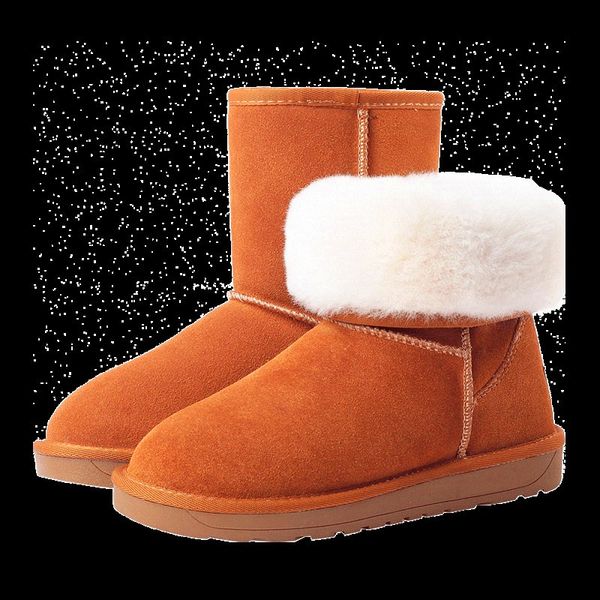 

women snow boots with round toe flat shoes winter 2017 cow split female warm genuine leather ankle boots for women winter boots, Black