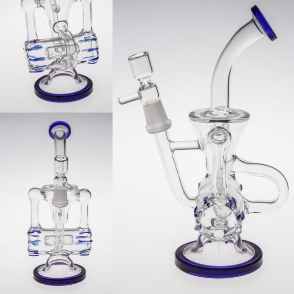 

real images Blue glass bongs With Bowl inline perclator recycler oil rigs glass bongs Two Fuction handheld cheap smoking pipes