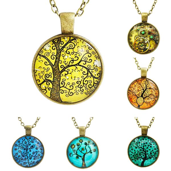 

fashionable women choker necklace big tree vintage time gemstone pendant necklace elegant temperament tree of life sweater chain, Silver