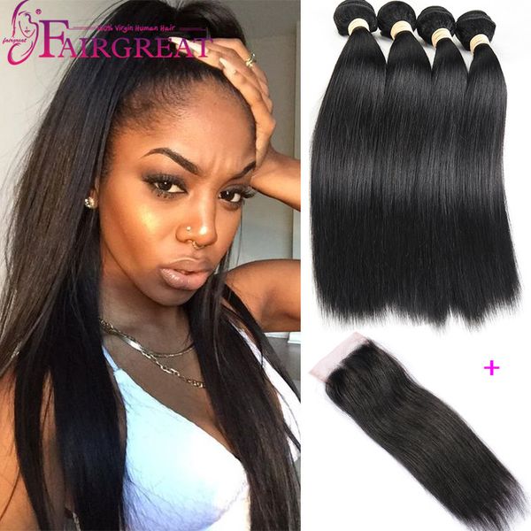 4 Bundles Peruvian Virgin Hair With Closure Straight Virgin Hair