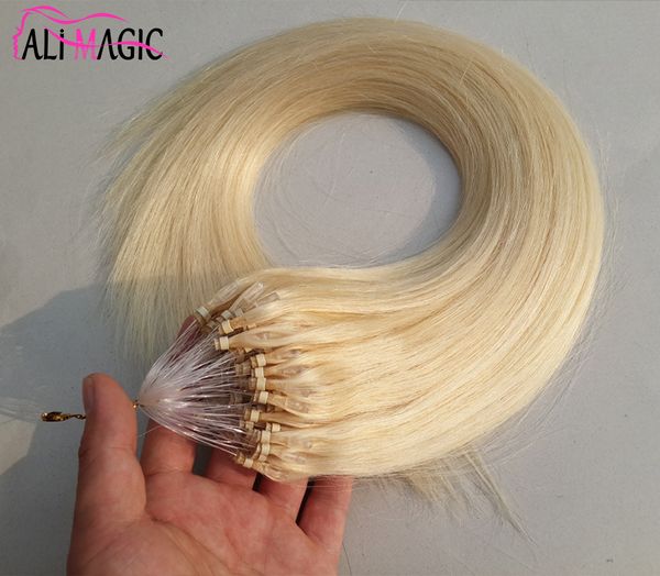 Remy Micro Loop Hair Extensions Дешевые человеческие платиновые блондинки Бразильские прямые волосы оптом 1g 100s Micro Loop Extensions Бесплатная доставка