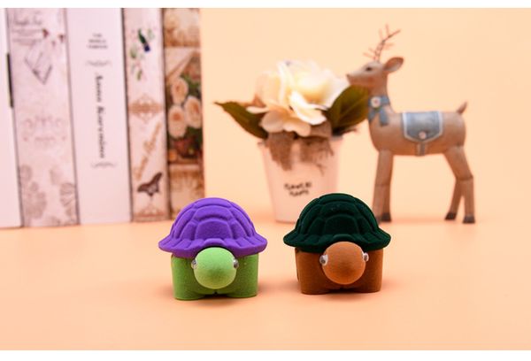 

[simple seven] cute turtles ring box plastic flocking display jewelry box earring ear stud case for girls small size, Black;white