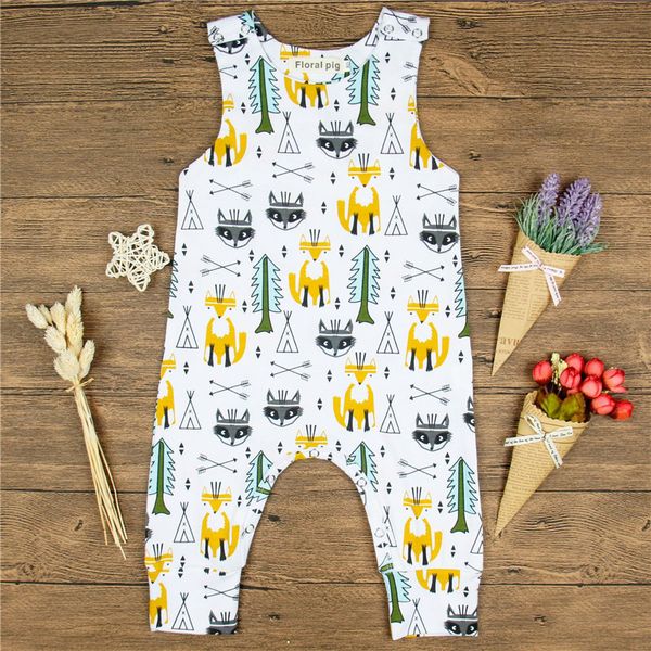 Baumwolle Baby Kleidung 2018 Neue Strampler Ärmellos Schöne Neugeborene Kleinkind Kinder Baby Jungen Mädchen Overall Fuchs Druck Strampler Sommer Outfits