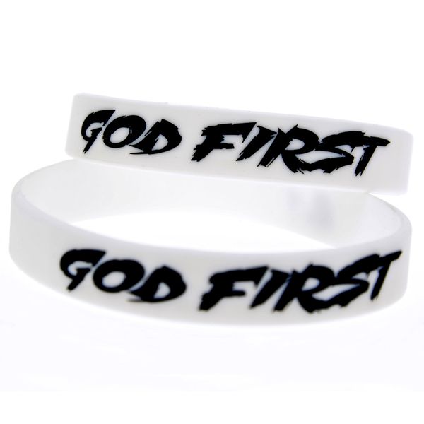 

1pc god first silicone rubber wristband ink filled decoration logo soft and flexible white size, Black