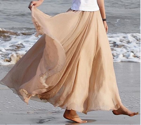 

wholesale-women long chiffon skirts 97cm candy color pleated maxi womens skirts size s-l w3374, Black