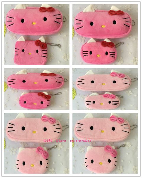 

wholesale- novelty 2pcs=1set , kid's hello kitty plush 10cm coin bag series , pocket coin purse wallet pouch , 20cm coin pencil bag pou, Red;black