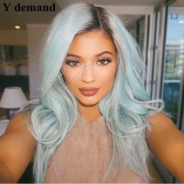 

long lace front wig for black woman bob 16-26inch ombre black green kinky waves synthetic wigs heat resistant y demand