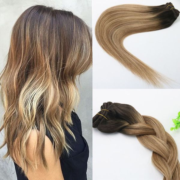 8a 120gram Clip In Human Hair Extensions Ombre Brown Human Hair