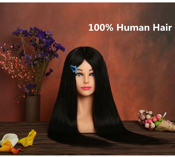 2019 100 Real Black Human Hair Mannequin Head Doll 24 Black Great