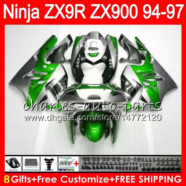 

8gift 23color for kawa aki ninja zx900 zx9r 94 95 96 97 900cc green ilver 49hm24 zx 9r zx900c zx 9 r zx 9r 1994 1995 1996 1997 fairing kit