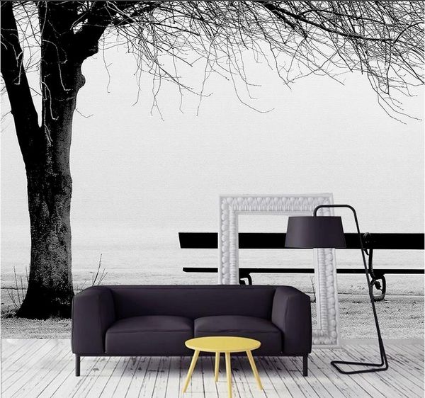 

custom any size classic 3d european style black and white simple tree tranquil tv background mural
