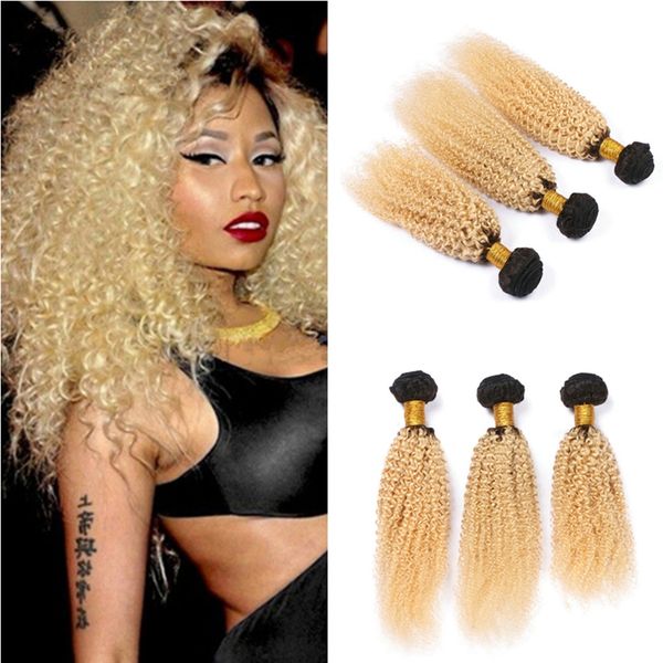 8a Blonde Dark Roots Ombre Afro Kinky Curly Weave Two Tone 1b 613