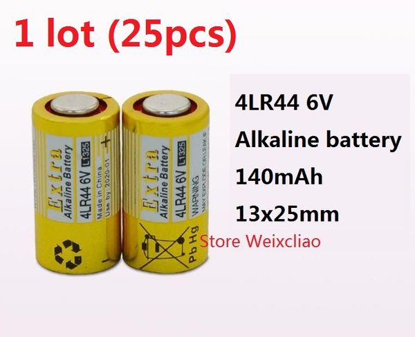 

25pcs 1 lot 4LR44 476A 4A76 A544 V4034PX PX28A L1325 6V dry alkaline battery 6 Volt Batteries Free Shipping