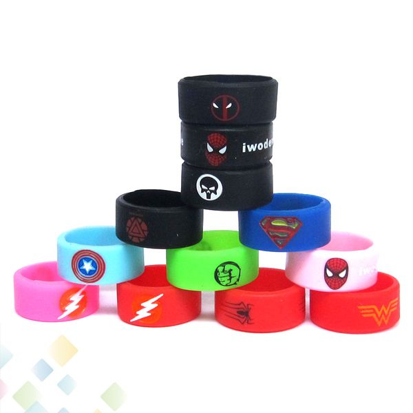 

Vape Band Silicone Rings with Superman Flash Captain America Logo Colorful Rubber Rings fit RDA RTA Atomizer Mods DHL Free