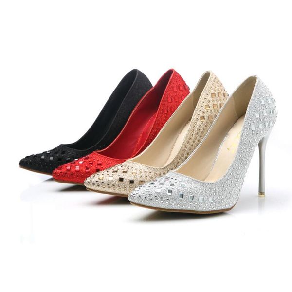 

women shoes pumps handmade female noble diamond wedding shoes fashion women's high heels dress shoes 8 cm heel, Black