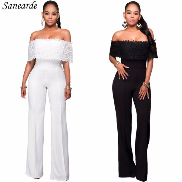 

wholesale- women 3 colors solid hollow out jumpsuit off the shoulder party night club romper short sleeves femme jumpsuit, Black;white