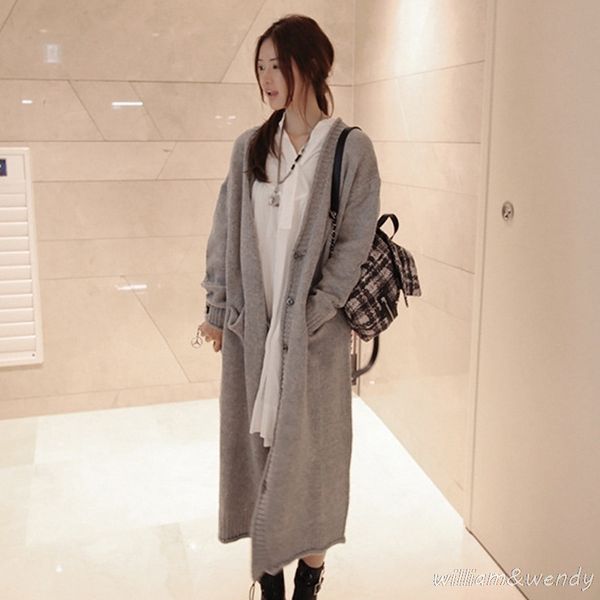 

wholesale- 2017 women's knitted sweater cardigan poncho long jersey runway designer korean fashion loose knitting jumper coat female ca, White;black