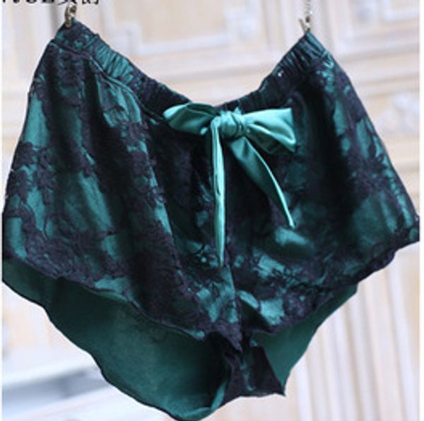 

wholesale- p2 lace lourie princess comfortable lounge pants women's pajama pants double layer fabric dark green pink, Black;red