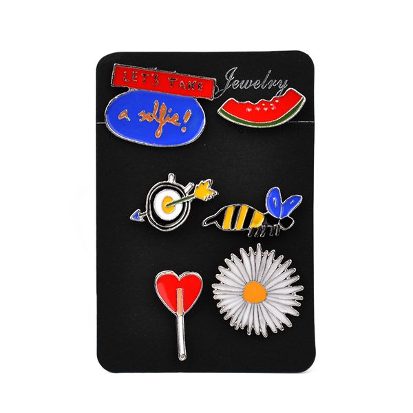 Großhandel - Bunte Emaille-Pins-Sets, niedliche Broschen, Weihnachtsgeschenk für Mädchen, Tier, Biene, Blume, Wassermelone, Kinderkleidung, Abzeichen, Korsage