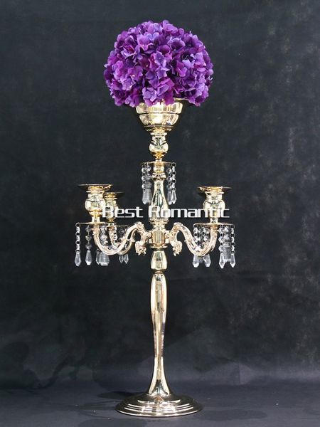 

серебряный высота 76 см золото 5 глав кристалл канделябры, подсвечник, свадьба центральным, цветок чаша подсвечник с подвесками