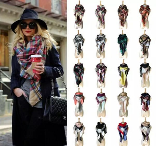 

women plaid scarves grid tassel wrap oversized check shawl tartan cashmere scarf winter neckerchief lattice blankets fashion 10 pcs, Blue;gray