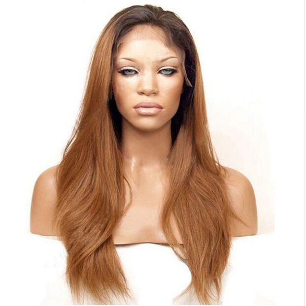 Long Wave 30 Ombre Wig Dark Roots Synthetic Lace Front Wigs Heat