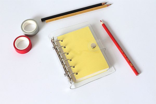 A5 / A6 / A7 PVC Caderno Capa de arquivo Folha de pasta de Escritório Escolar Papelaria Transparente Concise 6 Furos Fichário Capa Planner obter régua livre