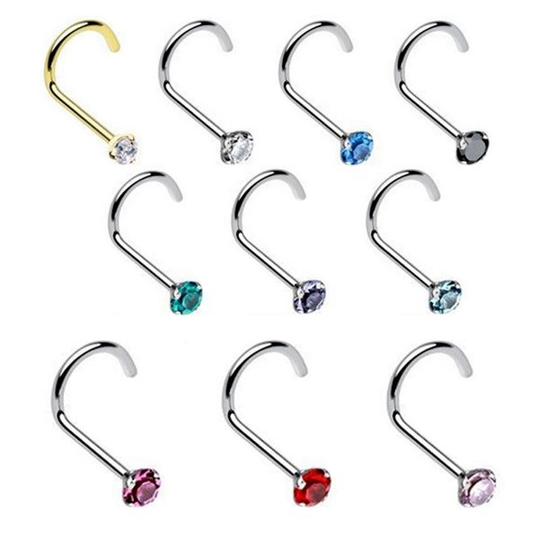 

rock fashion stainless steel colored crystal zircon nose studs hooks bar pin nose rings body piercing jewelry for women party jewelry, Silver