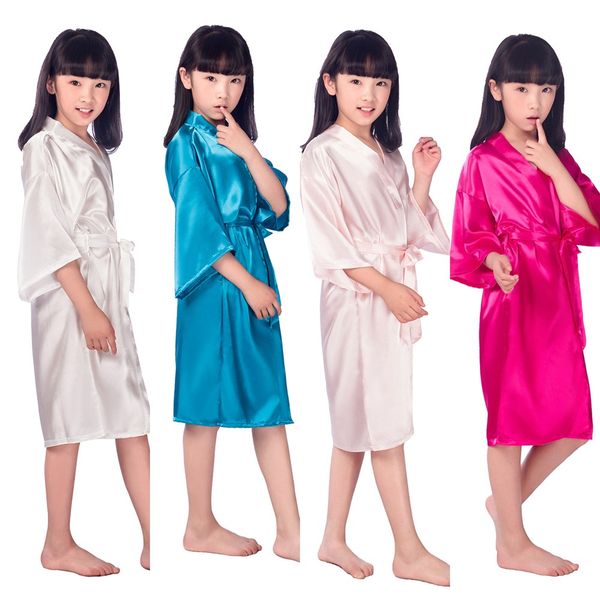 

kids robe satin children kimono robes bridesmaid gift flower girl dress silk bathrobe nightgown children's bathrobe 6 sizes kt483, Blue;red