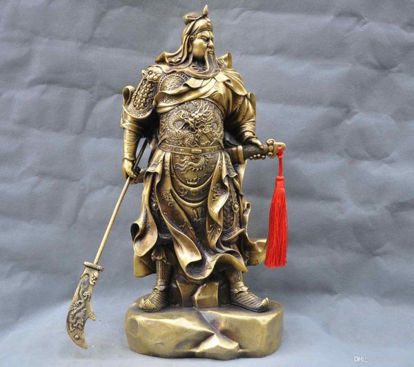 19'' Cina Fengshui Guan Gong Guan Yu soldato generale statua in bronzo