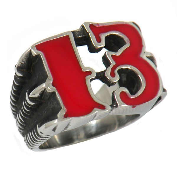 

fanssteel stainless steel vintage mens or wemens jewelry signet claw hold evil 13 biker ring number ring 11w58r, Silver