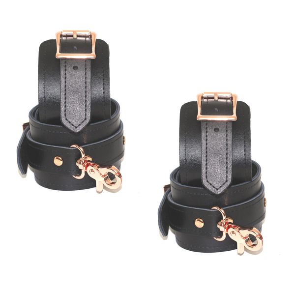 

2017 new luxurious 2 pieces in one lot black real leather bondage starter kit bondage set bondage cuffs for coulps game