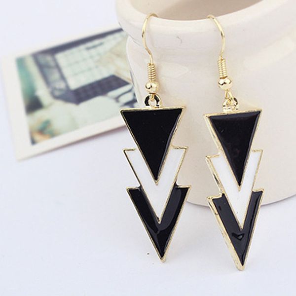 

women charm earrings exaggerated elegance ear jewelry black and white fashion drops of oil geometric models earrings 2017, Golden