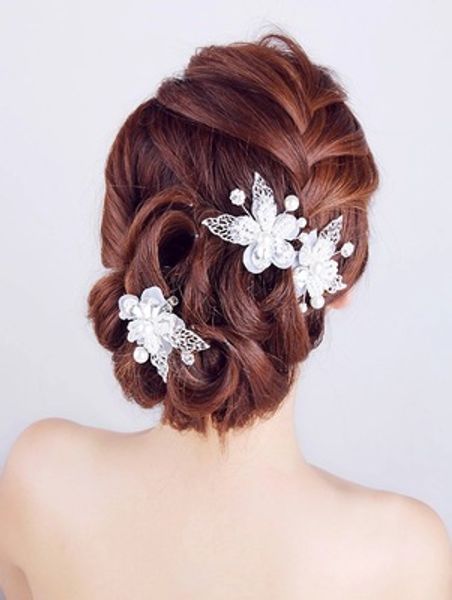 

wedding bridal bridesmaid handmade pearl diamond leaves flowers hairpin crown wedding headdress hair new fashion hair jewelry accessories, Silver