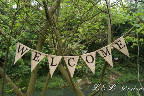 

wholesale-welcome burlap banner, rustic welcome sign, country home decor, shabby chic decor, country porch decorations