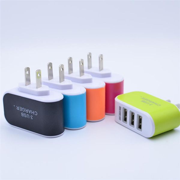 3 spina USB EU US Plug 3.1A Adattatore di alimentazione USB Caricatore da viaggio colorato per casa da parete per Samsung iPhone Andriod