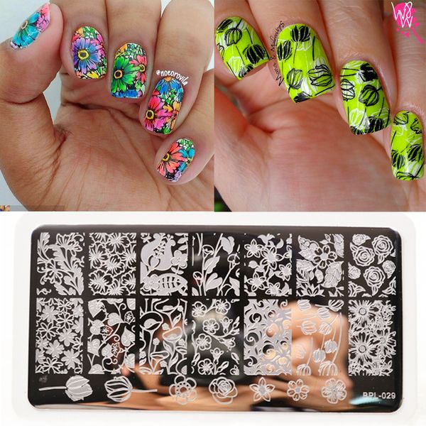 

wholesale-born pretty bp-l029 tulip flower nail art stamping stamp template rose image plate manicure deroration, White