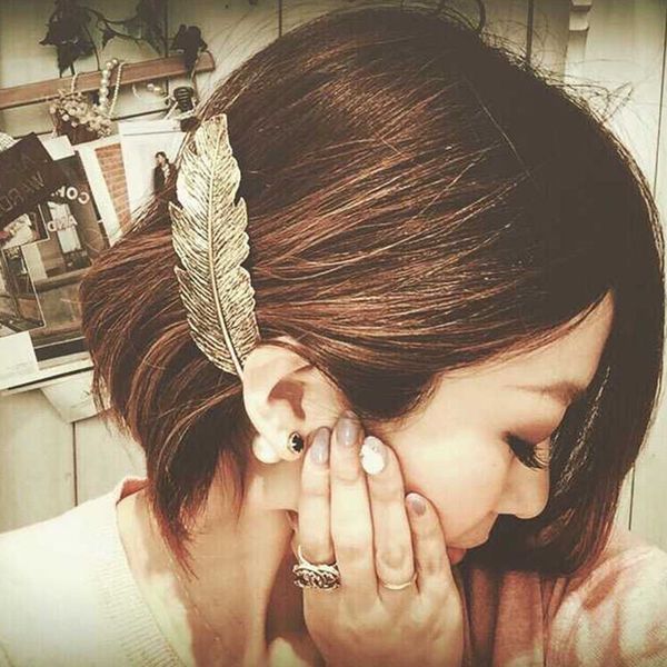 

1pc fashion metal leaf shape hair clip crystal hair accessories for women girls #r478, Black;brown