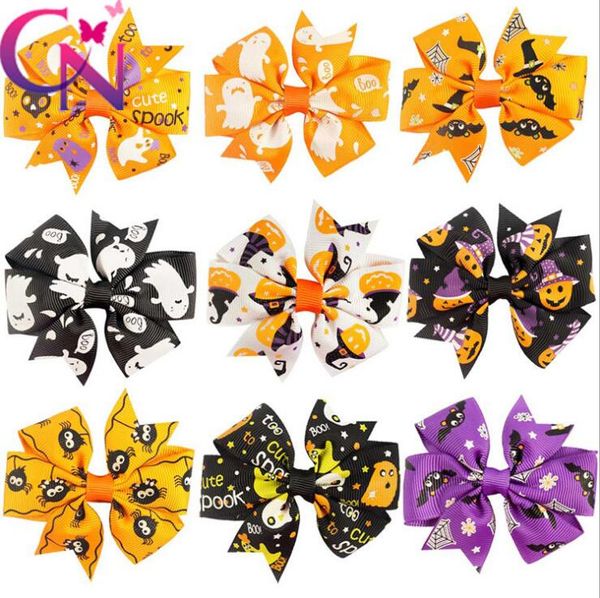 

girls halloween pumpkin hairpins barrettes children spider hair accessories princess layered bow hair clips dhl, Slivery;white