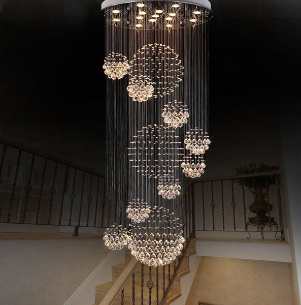 

modern chandelier large crystal light fixture for lobby staircase stairs foyer long spiral lustre ceiling lamp flush mounted stair light