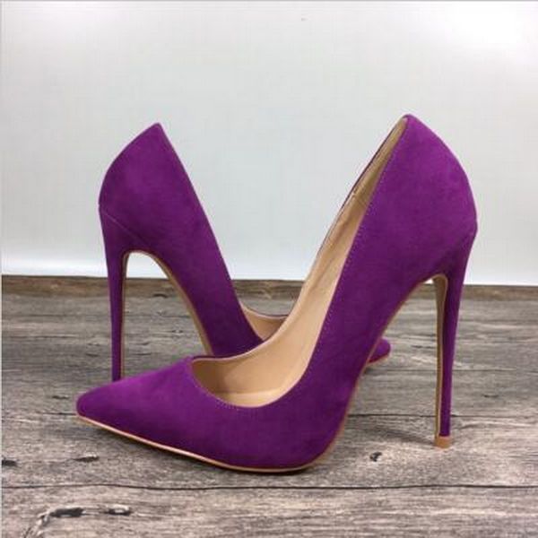 

Luxury Brand Red Bottom Purple Suede High Heels Women Suede Leather Fashion Pointed Sexy Shallow Mouth High Heels Tide Pump 8cm 10cm 12cm