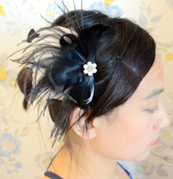 Black Bridal Feather Fascinator Wedding Feaather Headpiece Bridal