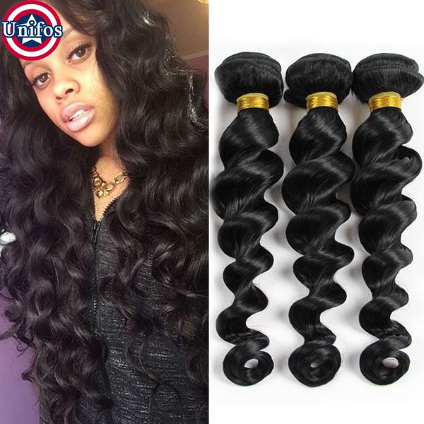 Brazilian Jet Black Loose Wave Virgin Human Hair Weave 3 Bundles 1